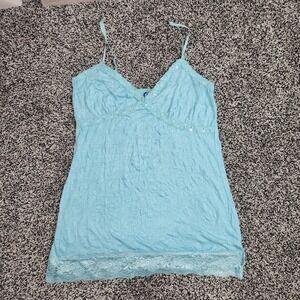Vtg Y2k 2000s Weavers Cami Tank Top Blue Beaded Crinkle fairy Mallcore Preppy L